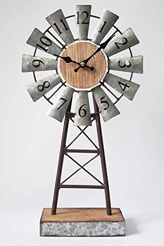MODE-HOME-Galvanized-Windmill-Table-Clock-on-Stand-Vintage-Desk-Clock-Decorative-Farmhouse-Kitchen-Clock-Mantle-Clock