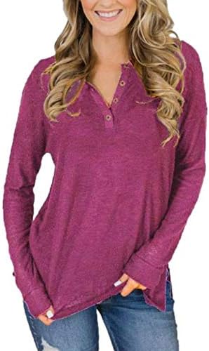 SMALNNIE Women's Button V Neck Long Sleeve Side Split Shirts Henley Blouse Tops(S-2XL)
