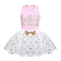 ACSUSS Baby Girls Princess 2PCS Birthday Party Outfits Racer Back Shirt Vest with Sequins Polka Dots Tutu Skirt Set Pink 2-3