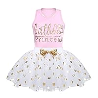 ACSUSS Baby Girls Princess 2PCS Birthday Party Outfits Racer Back Shirt Vest with Sequins Polka Dots Tutu Skirt Set Pink 2-3