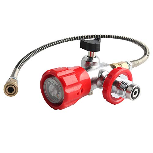 IORMAN 300bar / 4500psi PCP Paintball Fill Station, G 5/8 Male Thread, 8mm Quick Disconnet Adapter, DIN Type Valve Gauge & Hose Charging System (Red) - Thumbnail 7
