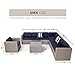 SOLAURA 7-Piece Outdoor Sectional Furniture Gray Wicker Conversation Sofa Set with Navy Blue Cushion & Glass Coffee Table