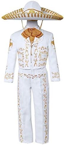 Calla Collection USA Little Boys White Gold Embroidered Mariachi Pants Jacket Hat Set 1-8