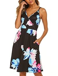 Miselon Vestido de verano con cuello en V, estampado floral, ajustable, con bolsillos