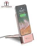 KLOKOL Phone Dock Cell Phone Stand Dock Charging Station Compatible iPhone 6 6s 7 8 X Plus 5 5s 5c, iPad, iPod Touch, for Desk Office Kitchen (Rose Gold)
