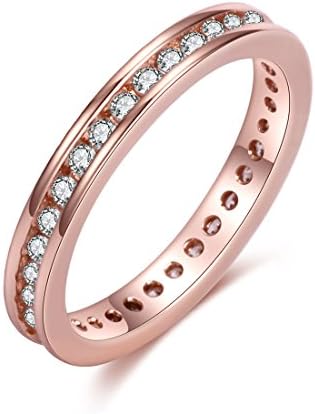 CRARINE Women's Stackable Pave Princess Cut Cubic Zirconia Eternity Promise Ring Infinity Wedding Band - Rose-gold (9)