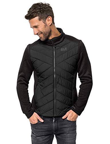 Jack Wolfskin Men's Caribou Crossing Track Midweight Hybrid Insulated Fleece Jacket, Black, XX-Large