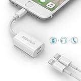 Dual Lightning Adapter for iPhone 8/8 Plus, iPhone X, iPhone 7/7 Plus, Steanum Lightning Audio + Charge Splitter for iOS 11 Devices - Support Music Control and Microphone (White)
