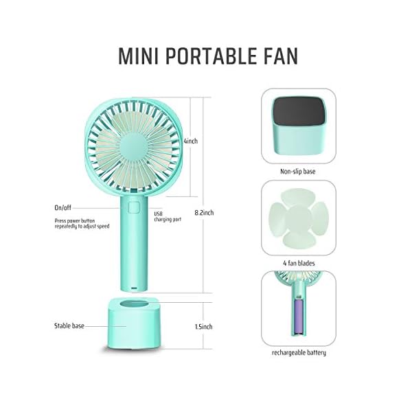JUMKEET-Mini-Handheld-Portable-Fan-Desk-Fan-USB-Rechargeable-Battery-2600-mAh-Personal-Fan-with-Base-Table-Fan-Cooling-Electric-Sport-Fan-3-Speeds-for-Home-Travel-Office-Room-Outdoor-School-Blue Jumkeet Mini Handheld Portable Fan Desk Fan USB Rechargeable Battery 2600 mAh, Personal Fan with Base, Table Fan Cooling…