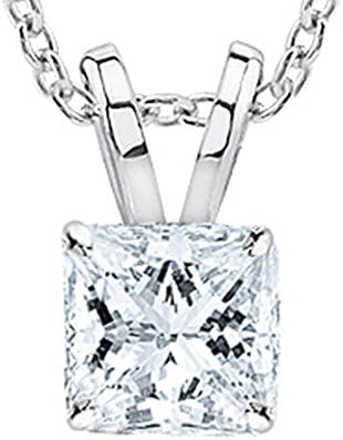0.37 3/8 Carat 14K White Gold Princess Diamond Solitaire Pendant Necklace 4 Prong H-I Color VS1-VS2 Clarity