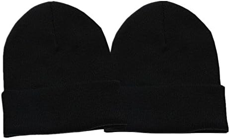 Beanie For Women Men, 2 Pack Unisex Cuffed Plain Skull Beanie toboggan Knit Hat Cap Solid Color (Black/Black)
