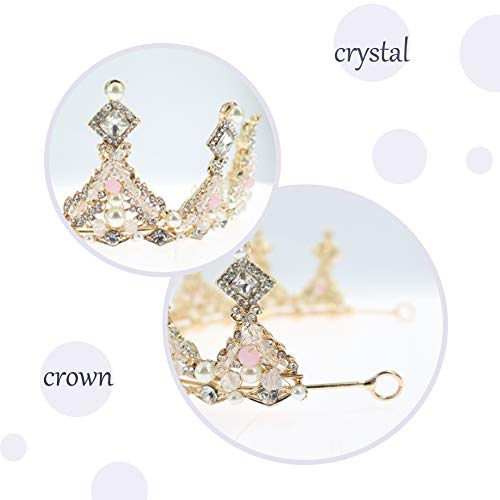 TOCESS Gold Tiara and Crown Queen Princess Wedding Crown for Girls and Women Pearl Crystal Bridal Tiara for Prom Festival Party - Thumbnail 5