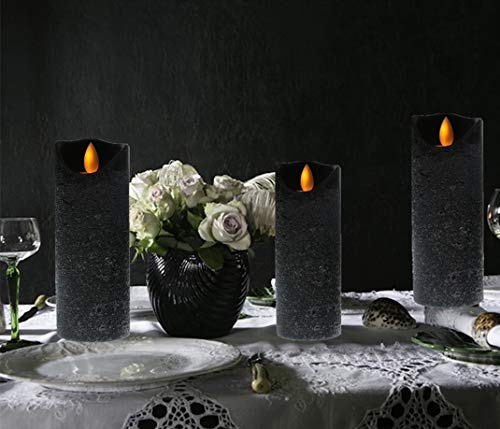 Kitch Aroma Black flameless Candles, Battery Operated LED Pillar Candles with Moving Flame Wick with Remote Timer,Pack of 5