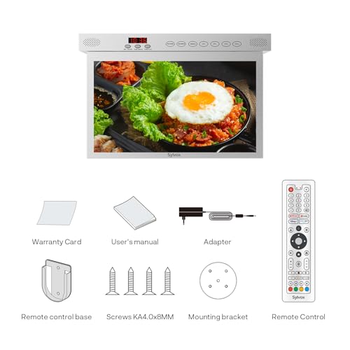 SYLVOX 15.6 Inch Kitchen TV, Foldable TV for Kitchen with Rotation, Google TV Support WiFi Bluetooth, 1080P Smart TV for Kitchen, Bedroom, Motorhome, RV Yacht (Silver)