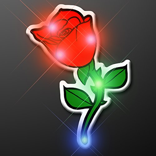Light Up Red Rose Flashing Blinking LED Body Light Lapel Pins (5-Pack)