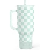 SANDJEST Checkered Tumbler with Handle 40oz, Mint Checker Cup Stainless Steel Insulated Tumblers Coffee Travel Mug Cups with Straw, Gifts for Women Girls Teen Birthday Christmas
