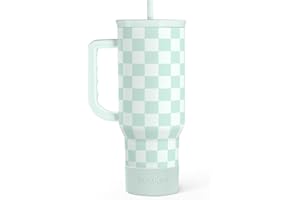 SANDJEST Checkered Tumbler with Handle 40oz, Mint Checker Cup Stainless Steel Insulated Tumblers Coffee Travel Mug Cups with 