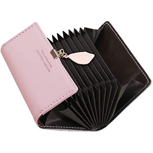 ZhengYue Credit Card Holders Women Ladies Leather Vintage Credit Card Wallet Zipper Coin Purse for Girl Lady Pink