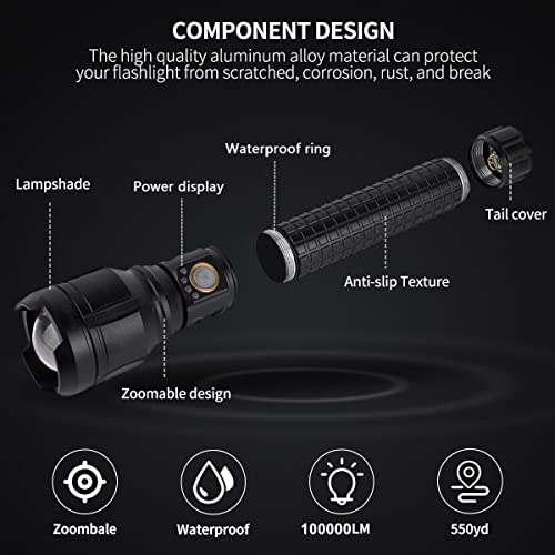 LYLTING P90 LED Rechargeable Flashlights, 100000 Lumens Powerful