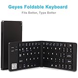 Portable Folding Keyboard, Geyes Ultra Slim Wireless BT Foldable Keyboard with Carry Pouch and Cell Phone Stand for IOS Android Windows, Pocket Size, Aircraft Aluminum Alloy, Black