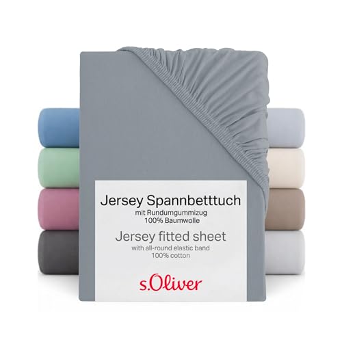 s.Oliver Spannbettlaken 180x200-200x200 cm- 100% Baumwolle, Matratzenhöhe bis 25 cm, besonders weich & angenehm, Spannbetttuch grau
