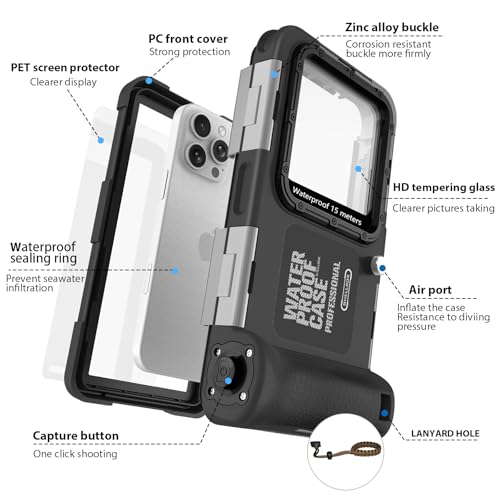 Professional Diving Phone Case Pouch Waterproof Smartphone IPX8 Pouch Waterproof Phone Case Cover Protective Case for iPhone 17 Air 16 17 Pro 16 17 Pro max 15 Pro 13 14 15 Pro Max