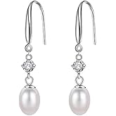 SLUYNZ Solid 925 Sterling Silver Pearl Drop Earrings for Women Teens Natural Freshwater Pearl Dangle Earrings Wedding Bridal Earrings
