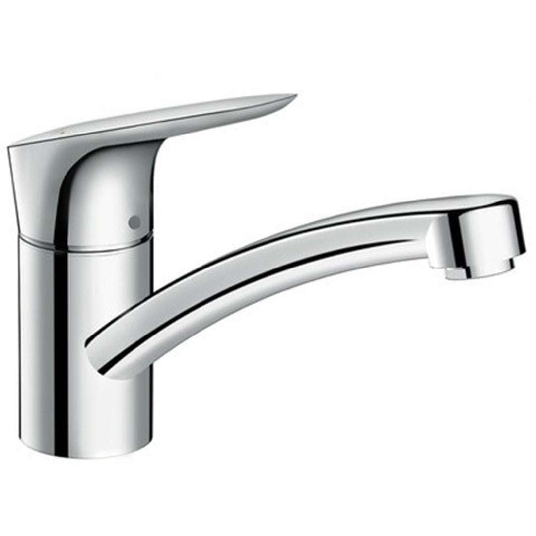 hansgrohe Logis kitchen tap 120 mm high with 360° swivel spout, CoolStart energy saving function and reduced flow rate, chrome 71837000