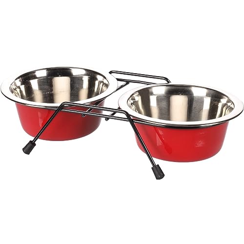 Flamingo ECUELLE pour LA Nourriture ET l'eau Set + Support Arjun Rouge/Noir 13CM 380ML