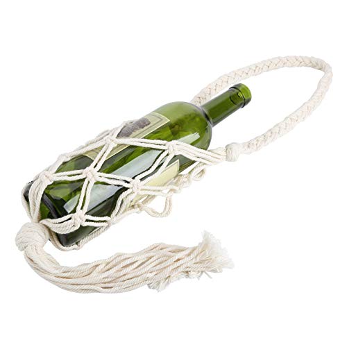 Wine Bottle Holder Bohemian Hand Knitting Cotton Rope Bottles Storage Hanging Bag for Kitchen Home Decoration(A)