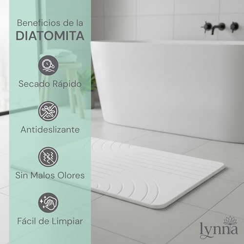 Lynna Diatomite Bath Mat - Quick Drying and Non-Slip - Diatomite Stone Bath Mat for Shower Exit - Eco-Friendly and Durable Mat - Modern Design (White)