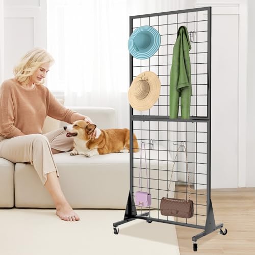 DEYEGELEA Lot de 3 Grille d’Exposition sur Pied, 180x160cm Présentoir de vente au détail, Présentoirs Robustes avec base triangulaireavec Crochets Inclus, pour Magasin de Détail, Salon Professionnel