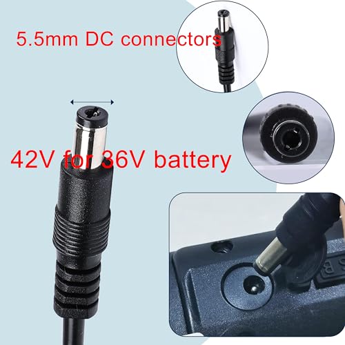 42V 2A Charger 3 Plugs(8mm 3-Prong, 5.5mm DC connectors and 8mm/0.31in one-Prong) Universal for 36V Lithium Battery