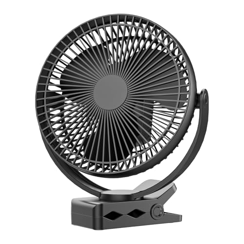 ATEngeus 8 Inch Mini USB Clamp Fan with 10000mAh Battery, Portable Small Desk Fan, 4 Speed, Dual 360 Rotation, with USB Cable, Suitable for Family, Office