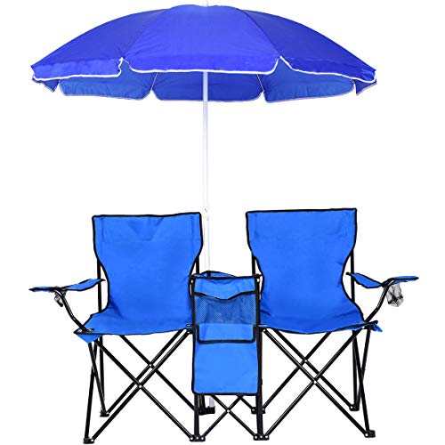 COSTWAY Double Portable Picnic Chairs, Folding Camping Chairs w