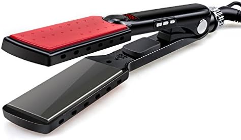 Hair Straightener Titanium Flat Iron, Accellorize Professional Nano Titanium,1-3/5 Inch Wide Plate "7" Shape Design,Red