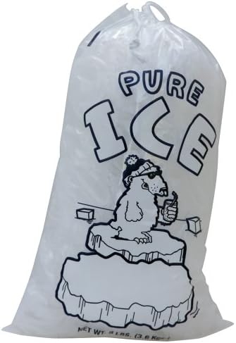 8 lb "PURE ICE" Icebags with Drawstring | 11" x 18" Ice Bags with Drawstring, Case of 500