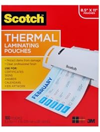 Scotch Thermal Laminating Pouches, 8.9 x 11.4-Inches, 3 mil thick, 100-Pack (TP3854-100)