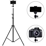 Up to 82 Inch Extendable Tripod with Mobile Phone Clip Mount, Camera Tripod, Compatible with Most Cell Phones, DSLRs, Digital Cameras and Action Cameras for Selfie and Live Video(82 inch)