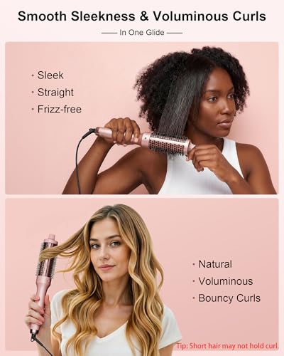 Thermal Brush for Blowout Look with Hair Volume Boost, Heated Curling Brush for Fast Styling, 2× Negative Ion Release to Smooth Frizz, Airflow Heat & Dual PTC Technology Hair Tool, Pink