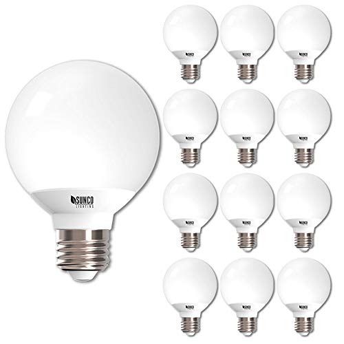 Sunco Lighting 12 Pack G25 LED Light Globe LED Light Bulb 6 Watt 40W EQ Dimmable, 3000K Kelvin Warm White, 450 Lumens, Omnidirectional Vanity Mirror Light, Energy Efficient – UL & Energy Star Listed