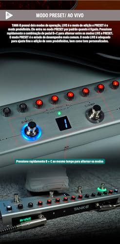 M-VAVE Pedal Multiefeitos para Baixo Profissional TANK-B com Bateria Recarregável, 36 Presets, Bluetooth, Simulador de Amplificador, IR Cab, Gravação em Celular - Efeito Portátil para Estúdio e Palco