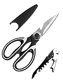 Heavy Duty Kitchen Shears Multi-Purpose Scissors with Blade Cover & Corkscrew Black/White
