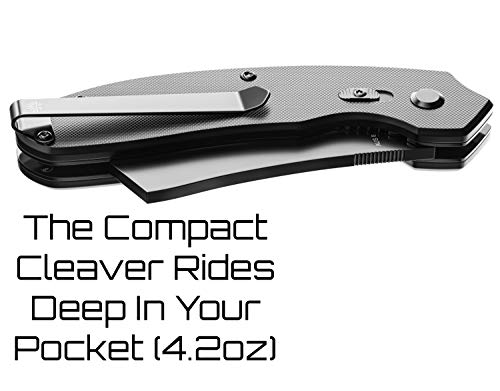 Off-Grid Knives - OG-950XB Cleaver Compact Blackout - Hard Use Legal Carry EDC Folding Knife, Safety Grid-Lock Turns This Folder Into a Fixed Blade, Cryo AUS8 Blade with TiNi, G10, Tip-Up Deep Carry