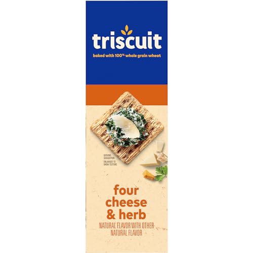 TRISCUIT FOUR CHEESE & HERB WHOLE GRAIN WHEAT CRACKERS, LUNCH SNACKS, SNACK CRACKERS, 8.5 OZ
