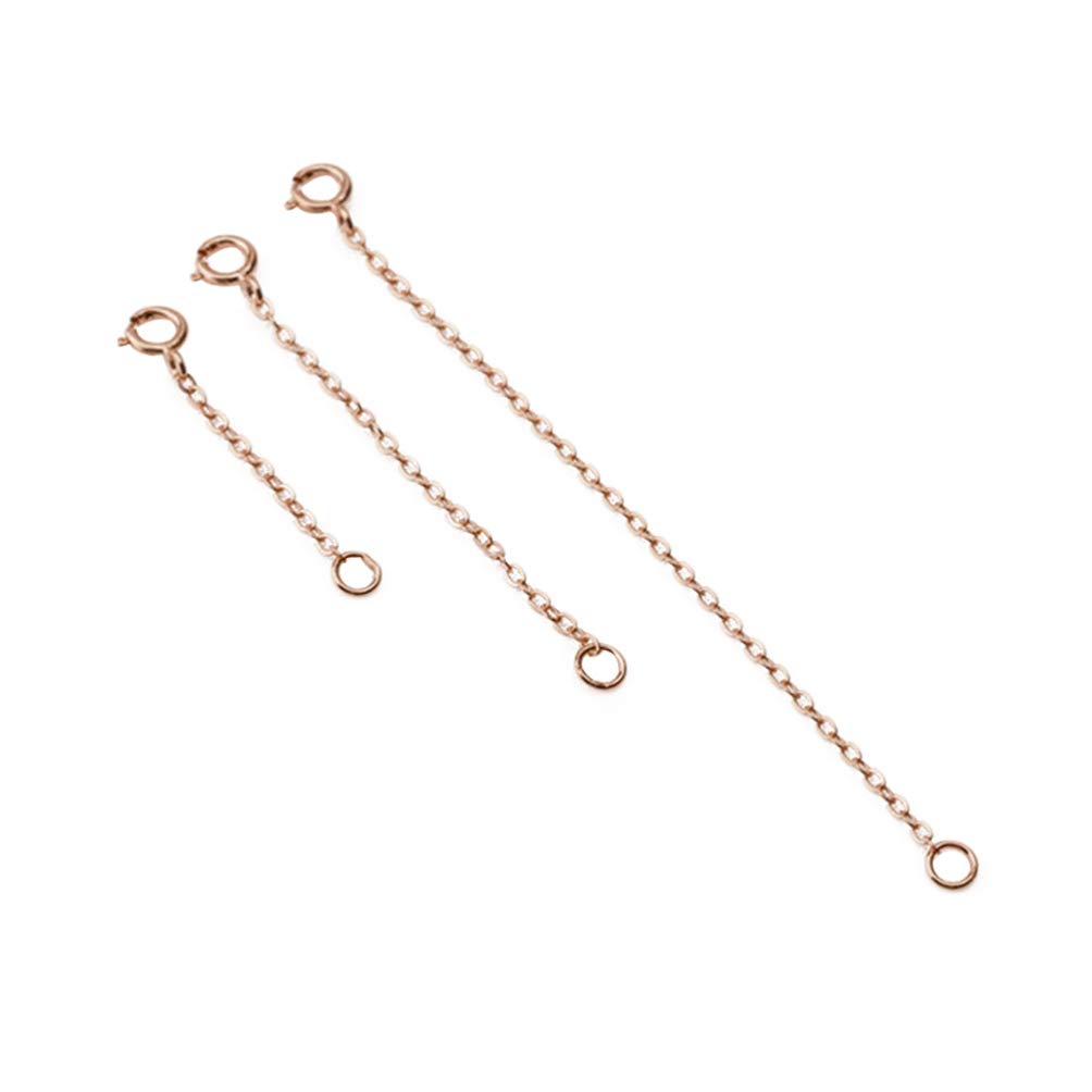 MILISTEN 3pcs Necklace Extender Chain S925 Sterling Silver Jewelry Extender Adjustable Extender Chain Tails for Necklace Bracelet Anklet Jewelry Making Accessories (Rose Gold)