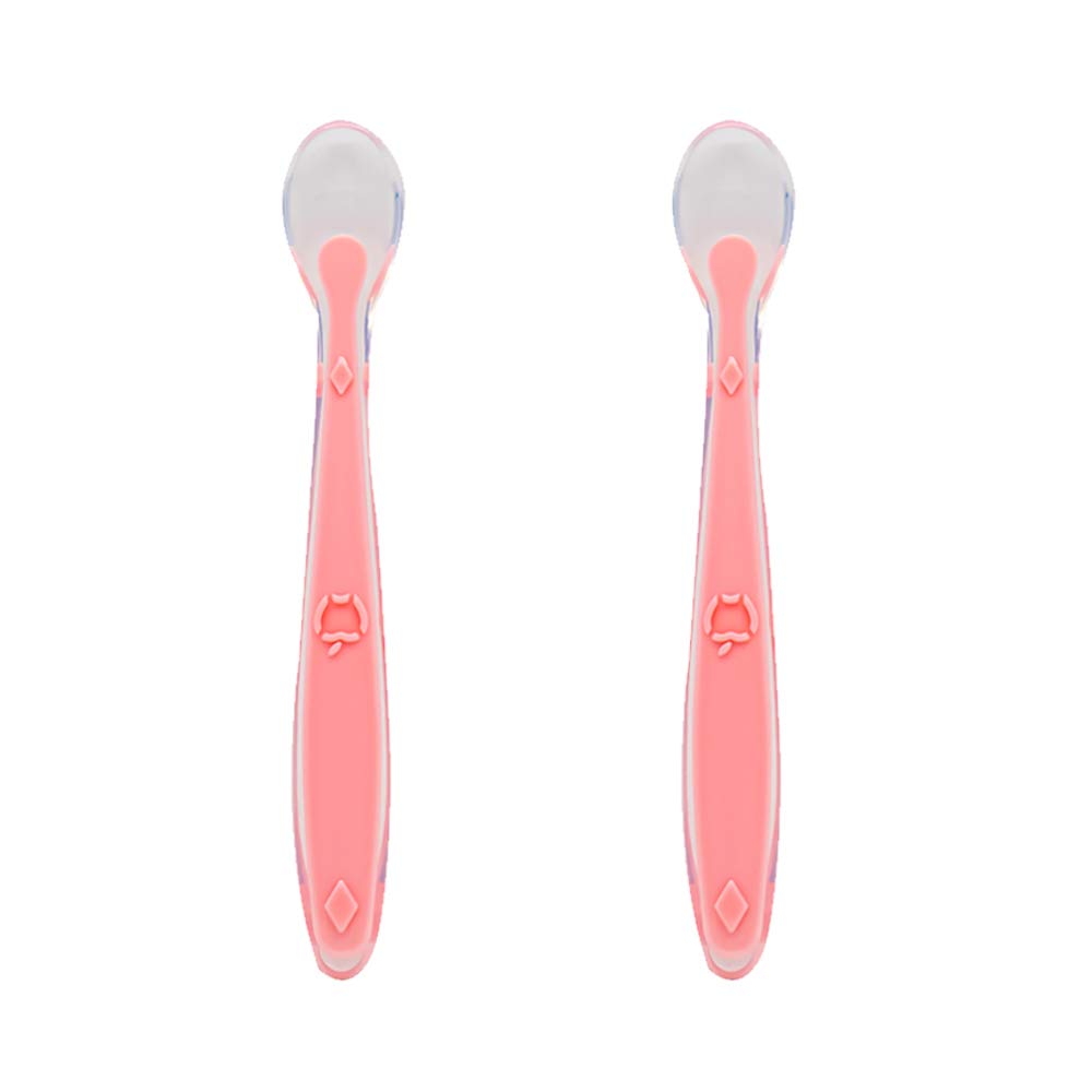 Callowesse Baby Long-Lasting Durable Silicone Spoons with Easy Grip, Soft Tips, BPA-Free, Dishwasher and Microwave Safe, Bright Colours to Make mealtimes More Fun 2 Pack - Pink