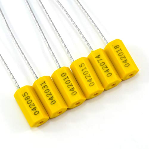 Pull-Tite Steel Wire Security Cable Seals Numbered Anti-Tamper Security Tags - Freight Containers - Mechanical Seals (Yellow, Pack of 50pcs)
