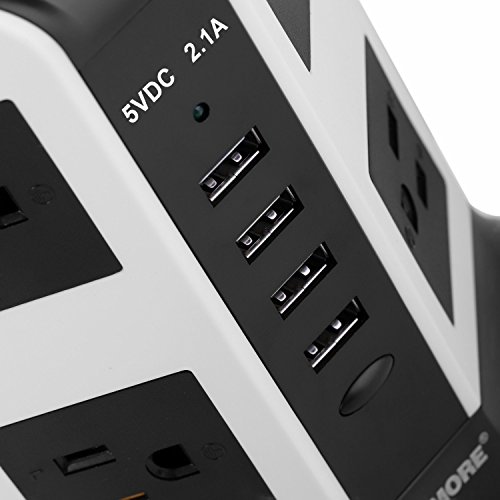 SAFEMORE Smart Power Plug Surge Protector Power Strip 8-Outlet 4-USB Desktop Charging Station Multiple Outlets With 6.5ft/2M Long Power Cord 110V Outlet Tower (White+Black) - Thumbnail 4