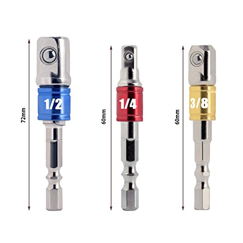 Sockets Adapter Sets 8PCS Power Drill Adapter 1/4 3/8 1/2 Hex Shank Drill Bits Bar Set + 1Pcs 105° Right Angle Driver Hex Square Nut Drill Adapter Attachment (8Pcs Sockets Adapter Sets)